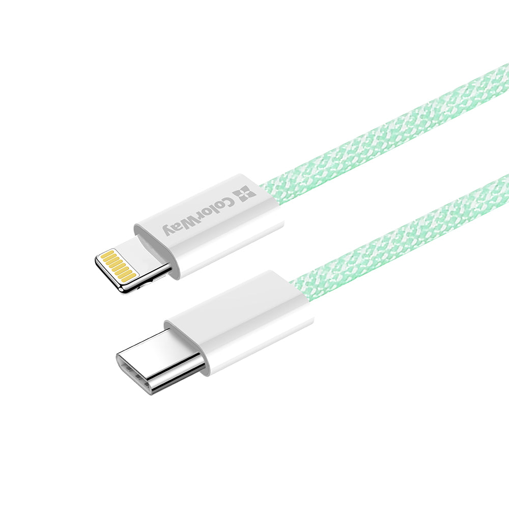 Kabl za prenos podataka i punjenje USB-C - Lightning ColorWay CW-CBPDCL061, 27W, 1m, Zelen.