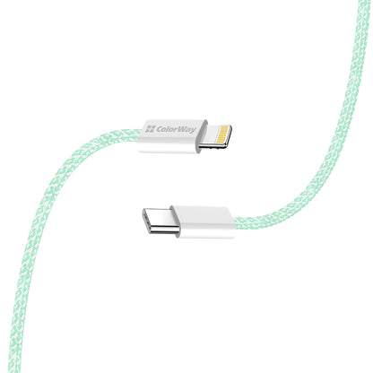 Kabl za prenos podataka i punjenje USB-C - Lightning ColorWay CW-CBPDCL061, 27W, 1m, Zelen.