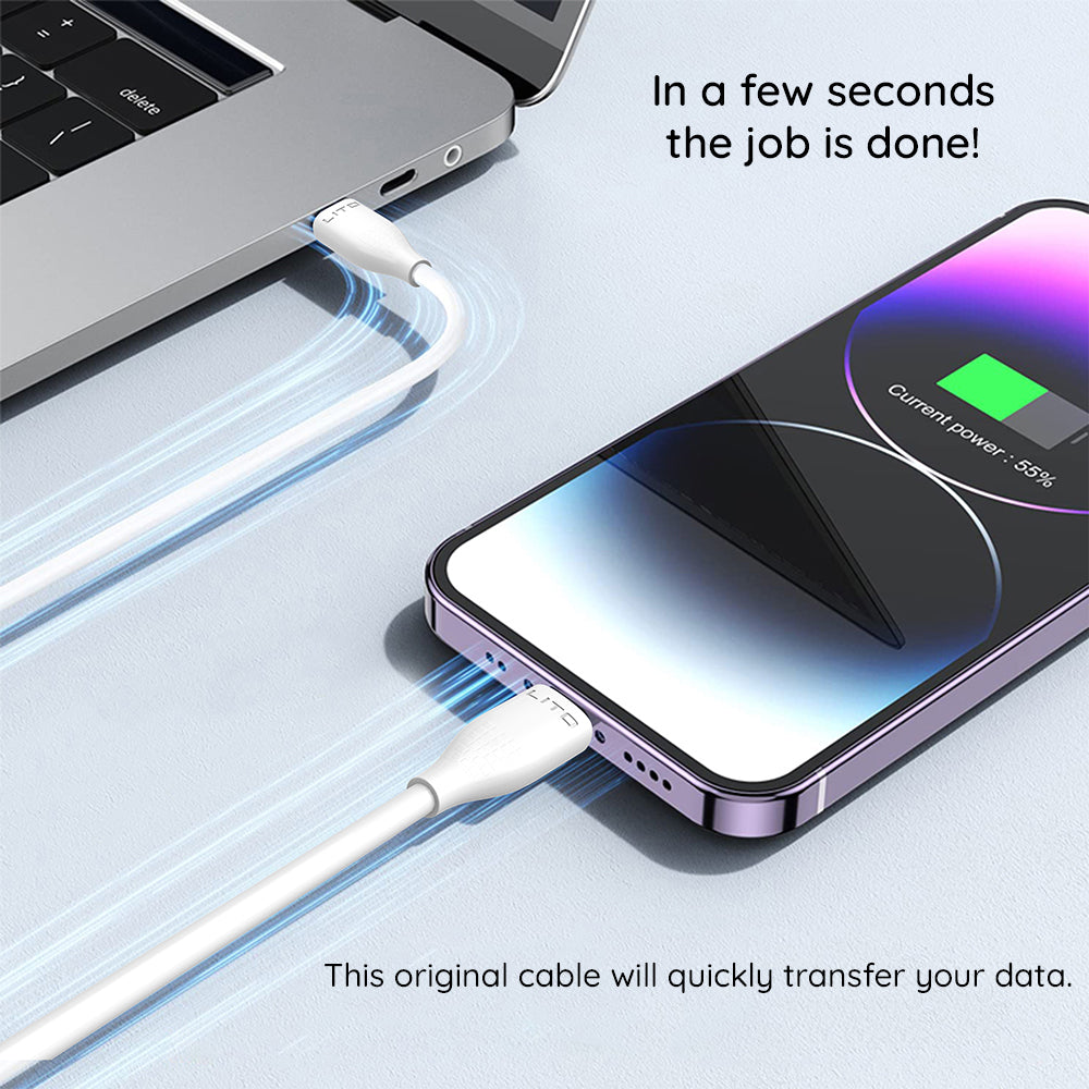 Kabl za prenos podataka i punjenje USB-C - Lightning Lito LD03, 27W, 1m, Bela