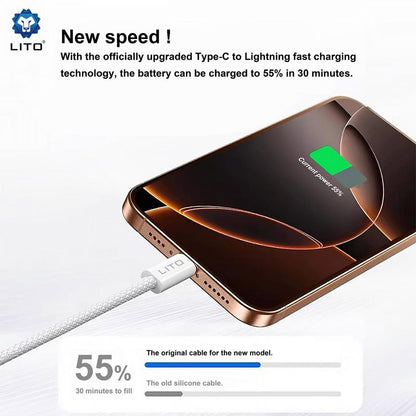 Kabl za prenos podataka i punjenje USB-C - Lightning Lito LD04CL, 27W, 2m, Beli