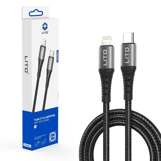 Kabl za prenos podataka i punjenje USB-C - Lightning Lito LD08CL, 27W, 1m, Crni