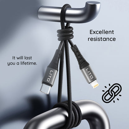 Kabl za prenos podataka i punjenje USB-C - Lightning Lito LD08CL, 27W, 1m, Crni