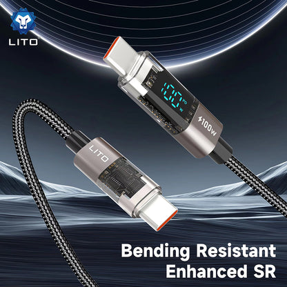 Kabl za prenos podataka i punjenje USB-C - Lightning Lito LD09CC Display, 100W, 1.2m, Crni