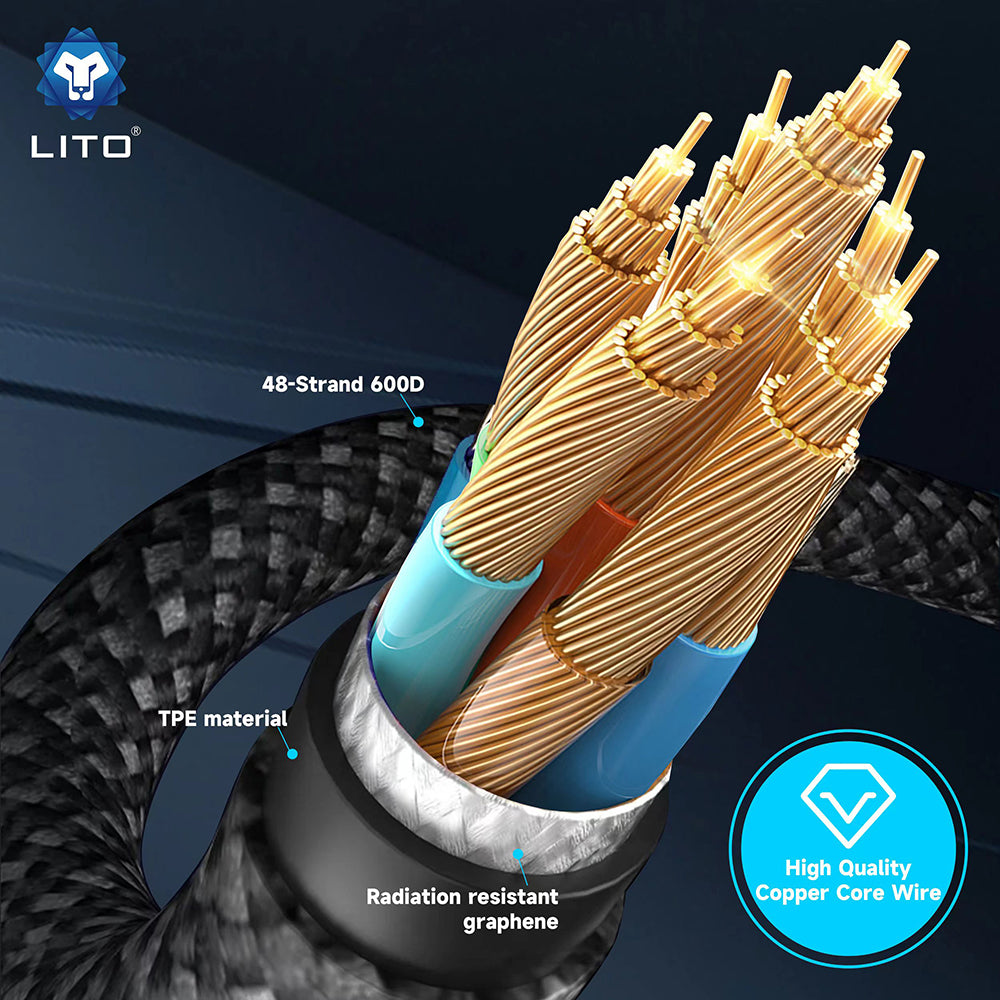 Kabl za prenos podataka i punjenje USB-C - Lightning Lito LD09CC Display, 100W, 1.2m, Crni