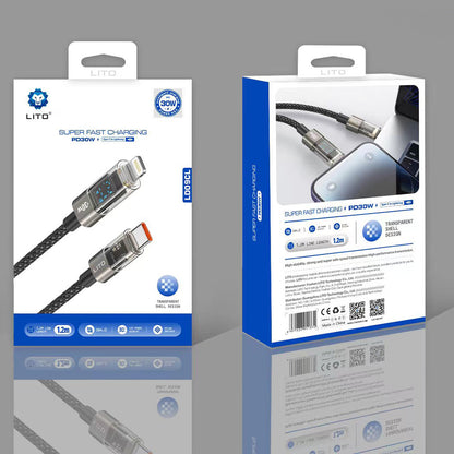 Kabl za prenos podataka i punjenje USB-C - Lightning Lito LD09CC Display, 100W, 1.2m, Crni