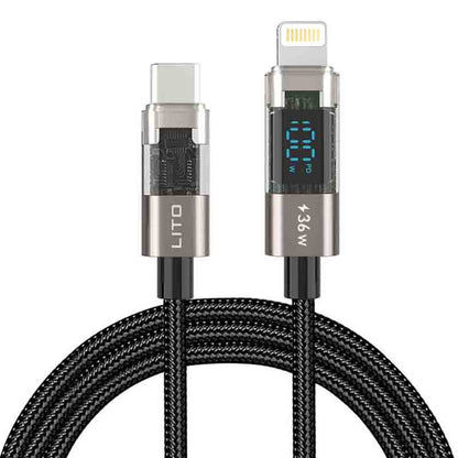 Kabl za podatke i punjenje USB-C - Lightning Lito LD09CL Display, 36W, 1.2m, Crni
