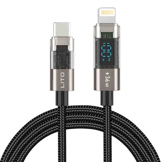 Kabl za podatke i punjenje USB-C - Lightning Lito LD09CL Display, 36W, 1.2m, Crni