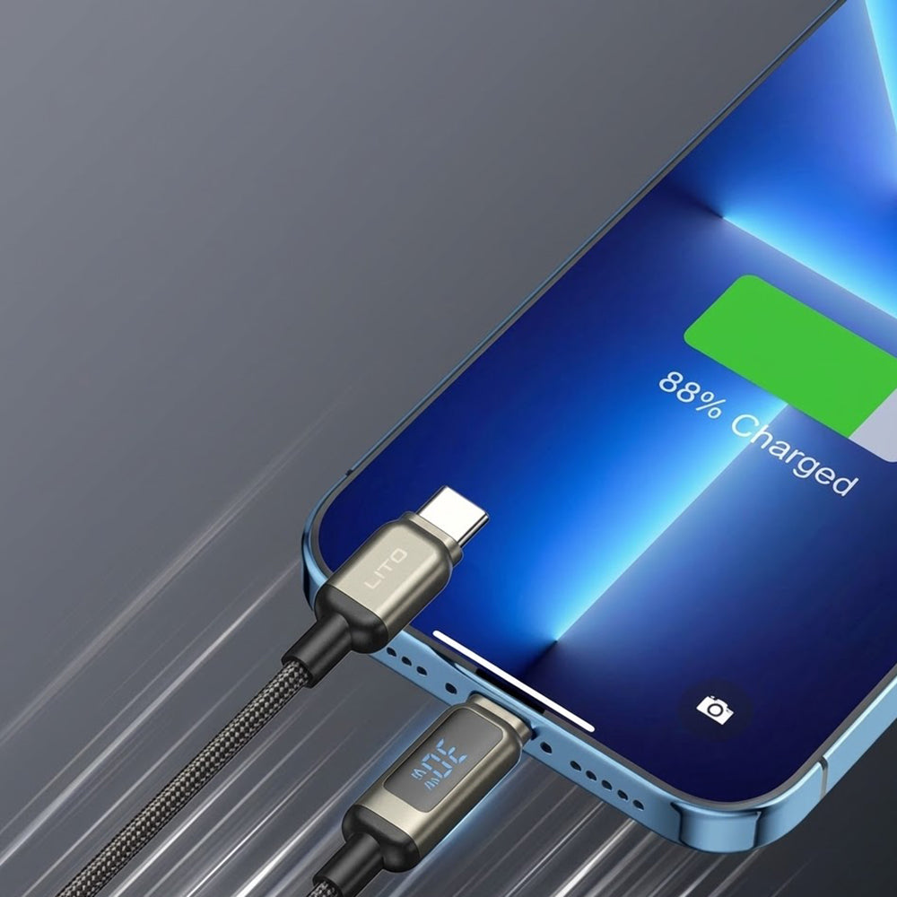 Kabl za Prenos Podataka i Punjenje USB-C - Lightning Lito LD15 Display, 27W, 1m, Crni