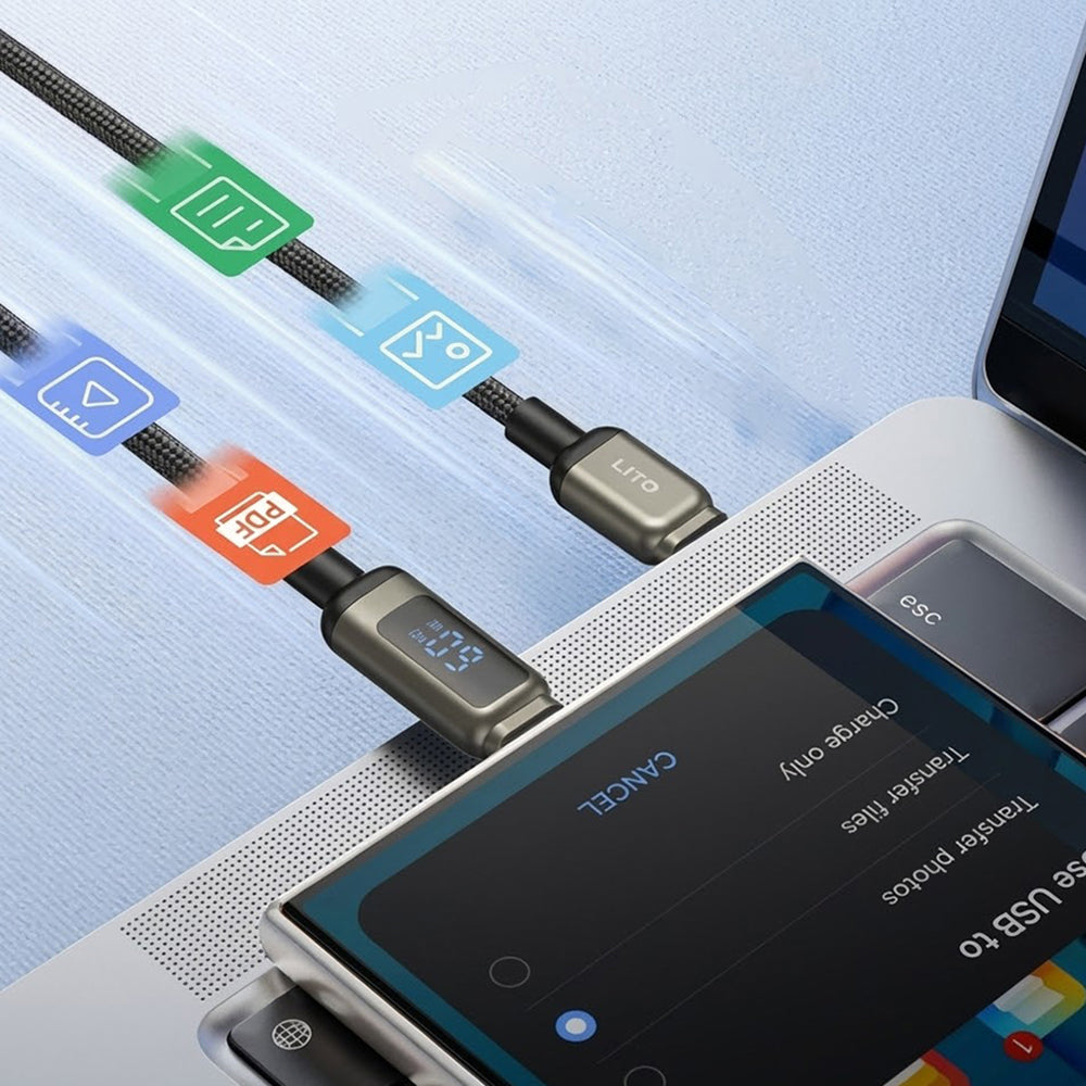 Kabl za Prenos Podataka i Punjenje USB-C - Lightning Lito LD15 Display, 27W, 1m, Crni