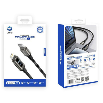 Kabl za Prenos Podataka i Punjenje USB-C - Lightning Lito LD15 Display, 27W, 1m, Crni