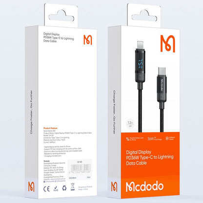 Kabl za prenos podataka i punjenje USB-C - Lightning McDodo CA-5210 Bat Display, 36W, 1.2m, Crni
