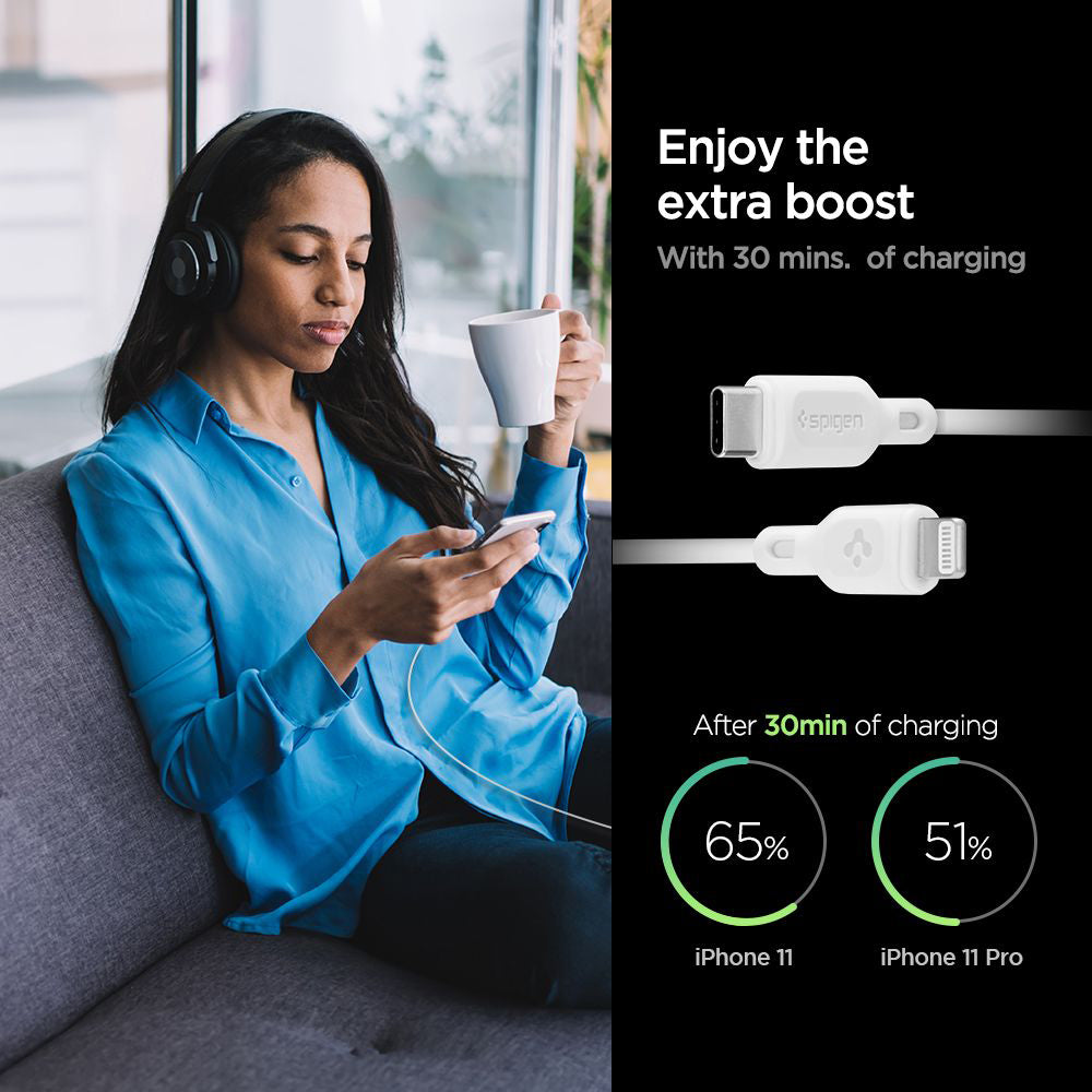 Kabl za podatke i punjenje USB-C - Lightning Spigen Durasync, 20W, 1m, Beli, Set 2 komada