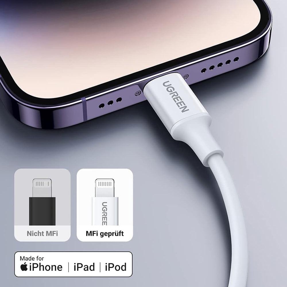Kabl za prenos podataka i punjenje USB-C - Lightning UGREEN US171 (10493), 20W, 1m, Bela