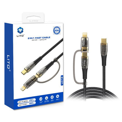 Kabl za podatke i punjenje USB-C - Lightning / USB-C Lito LD12, 60W, 1.2m, Crni