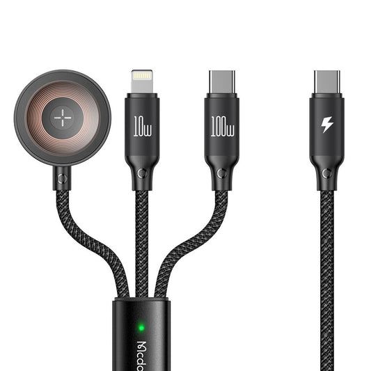 Kabl za punjenje USB-C - Lightning / USB-C / QI McDodo CA-4940 O 3in1, 100W, 1.2m, Crni