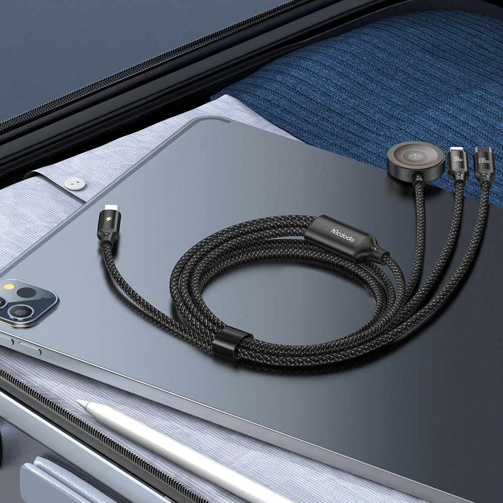 Kabl za punjenje USB-C - Lightning / USB-C / QI McDodo CA-4940 O 3in1, 100W, 1.2m, Crni