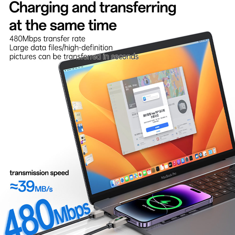 USB-C - Lightning kabl za prenos podataka i punjenje Yesido CA199, 27W, 1.2m, Crni