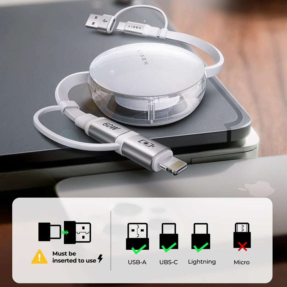 USB-C / USB-A kabl za prenos podataka i punjenje - USB-C / Lightning Lisen, 60W, 1m, Bela YL0123030001