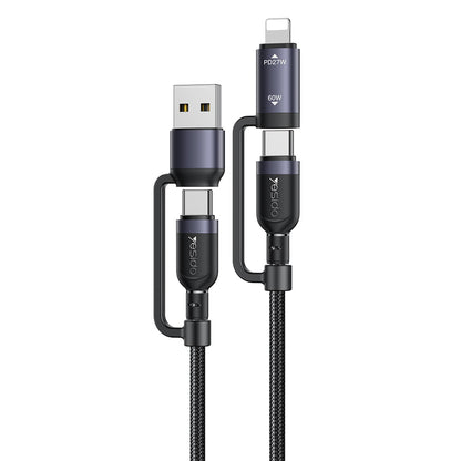 USB-C / USB-A kabl za prenos podataka i punjenje - USB-C / Lightning Yesido CA200, 60W, 1.2m, Crna