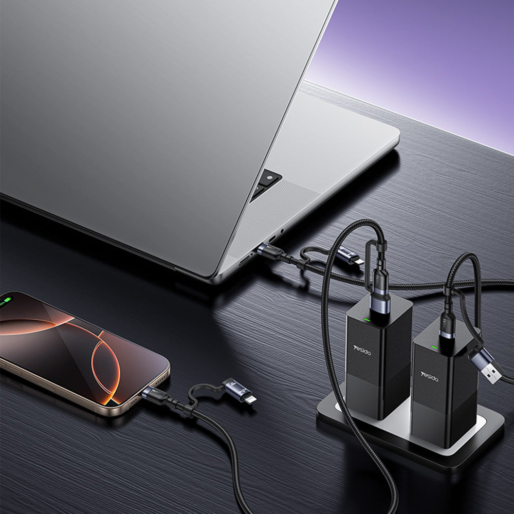 USB-C / USB-A kabl za prenos podataka i punjenje - USB-C / Lightning Yesido CA200, 60W, 1.2m, Crna