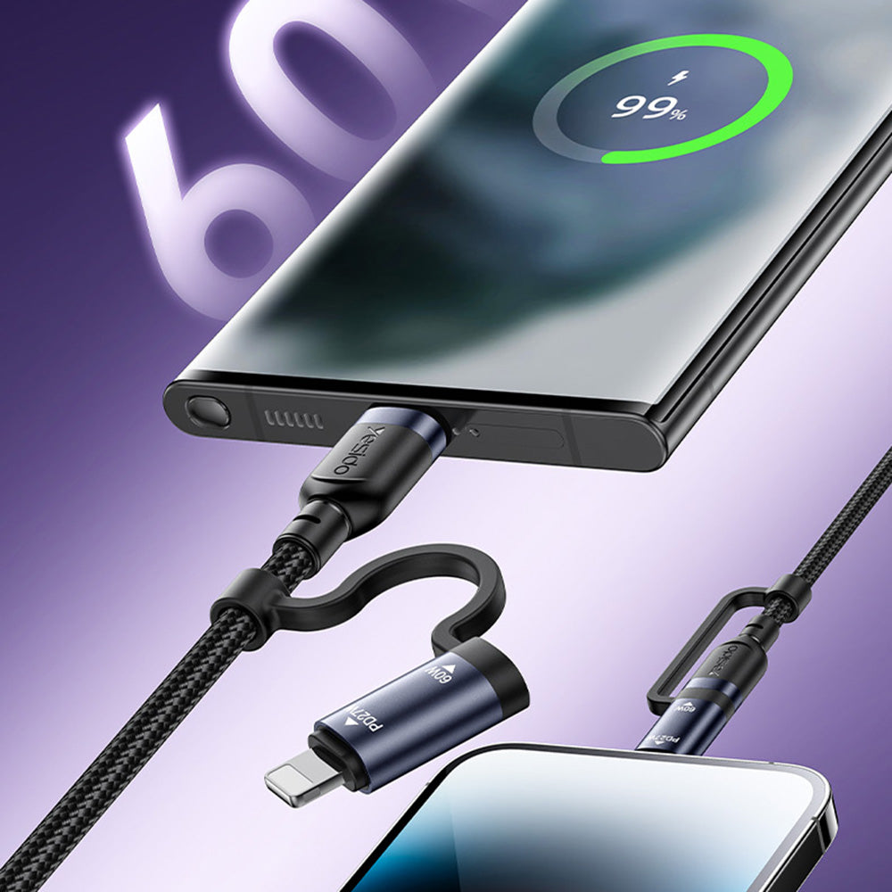 USB-C / USB-A kabl za prenos podataka i punjenje - USB-C / Lightning Yesido CA200, 60W, 1.2m, Crna
