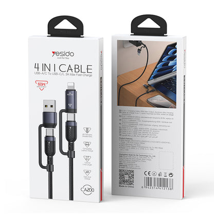 USB-C / USB-A kabl za prenos podataka i punjenje - USB-C / Lightning Yesido CA200, 60W, 1.2m, Crna