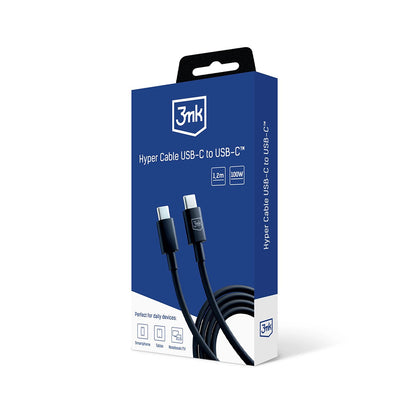 Kabl za prenos podataka i punjenje USB-C - USB-C 3MK Hyper, 100W, 1.2m, Crni