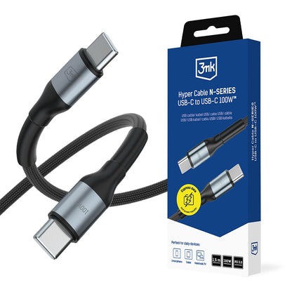 USB-C kabl za prenos podataka i punjenje - USB-C 3MK Hyper N, 100W, 1.5m, Crni