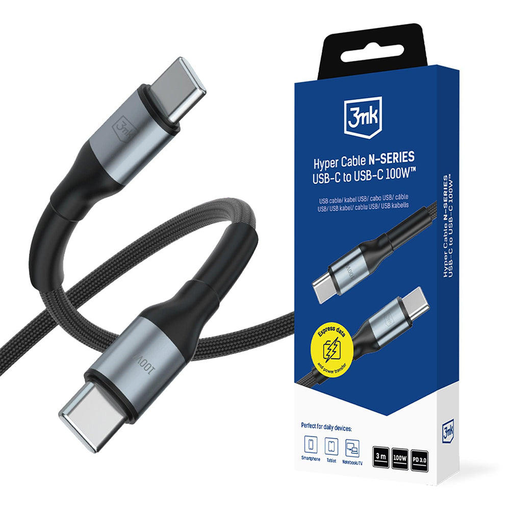 USB-C - USB-C kabl za prenos podataka i punjenje 3MK Hyper N, 100W, 3m, Crni