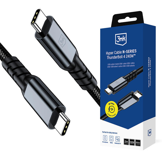 USB-C kabl za prenos podataka i punjenje - USB-C 3MK Hyper N Thunderbolt 4, 240W, 2m, Crni