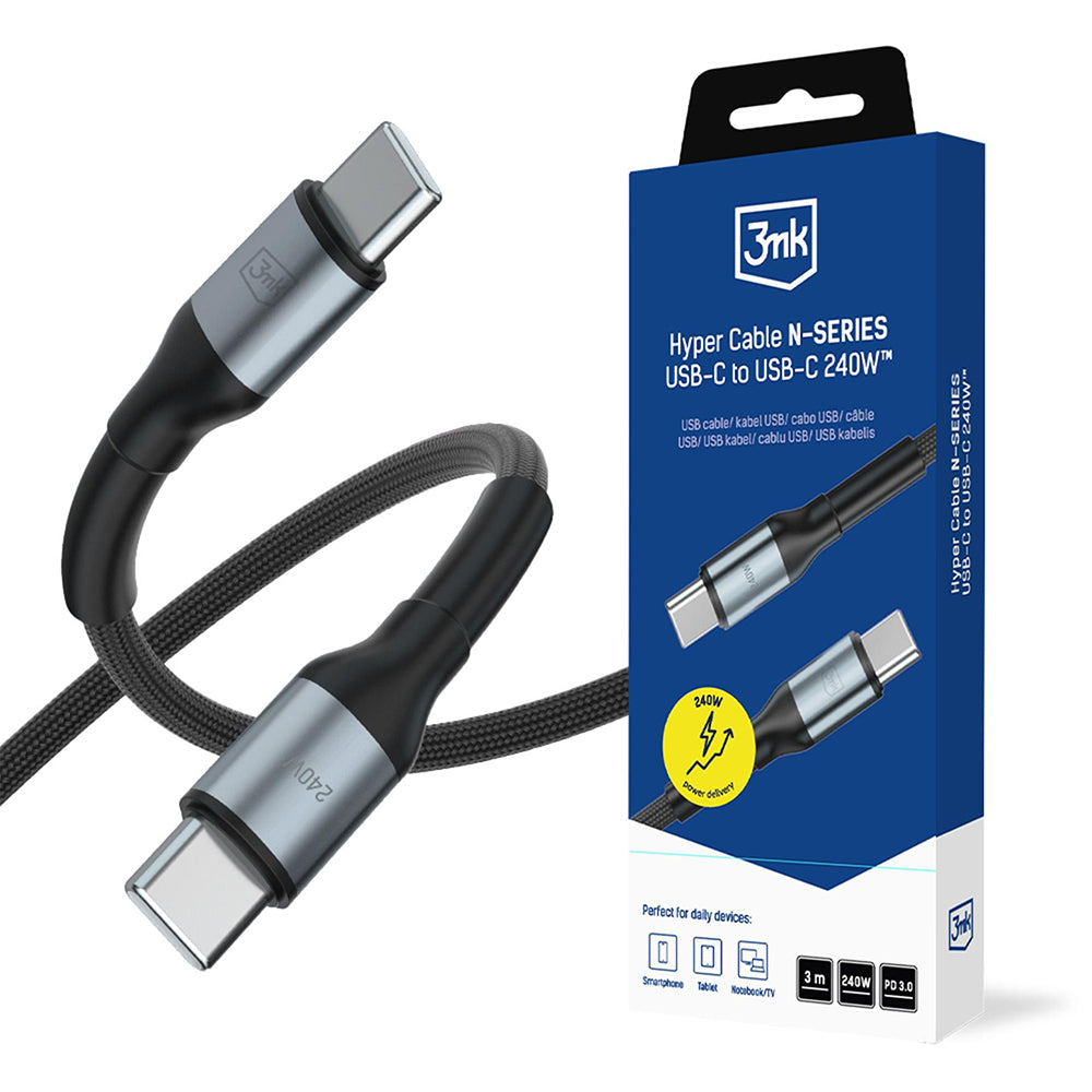 USB-C kabl za prenos podataka i punjenje - USB-C 3MK Hyper N Thunderbolt 4, 240W, 3m, Crna