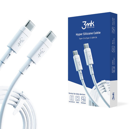 USB-C kabl za prenos podataka i punjenje - USB-C 3MK Hyper Silicone, 60W, 1m, Bela