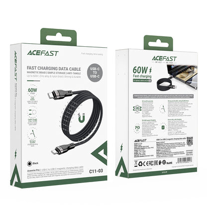 Kabl za podatke i punjenje USB-C - USB-C Acefast C11-03, 60W, 1.2m, Crni