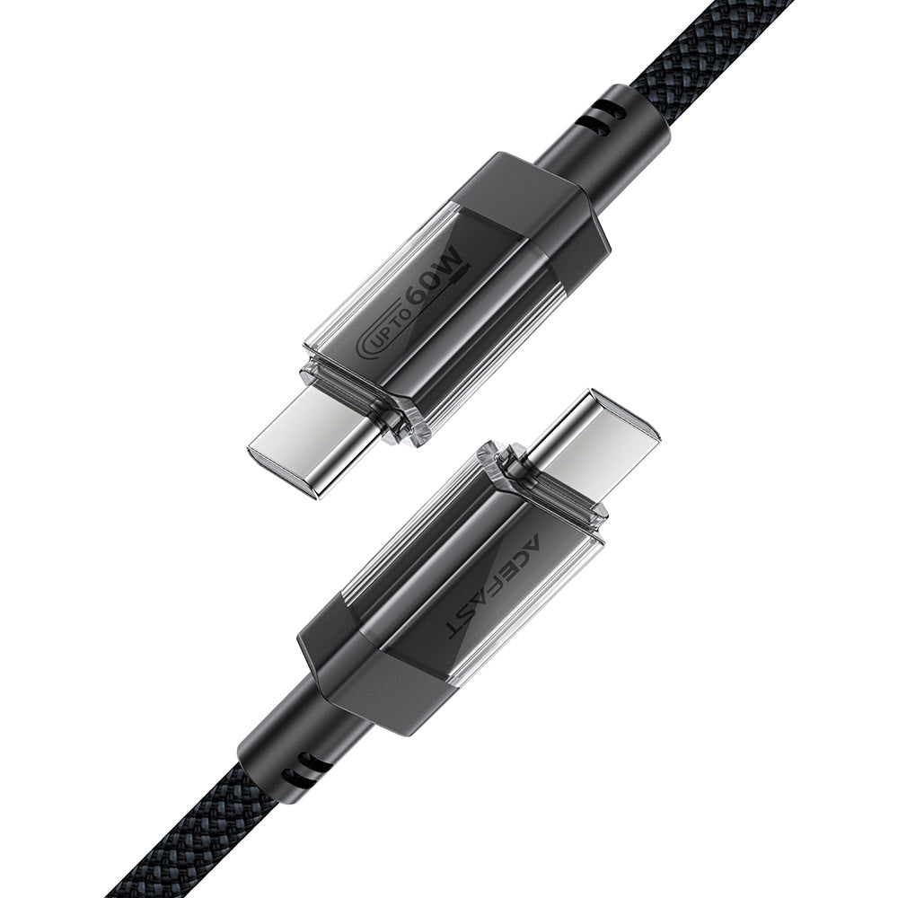 Kabl za prenos podataka i punjenje USB-C - USB-C Acefast C12-03, 60W, 1.2m, Crni