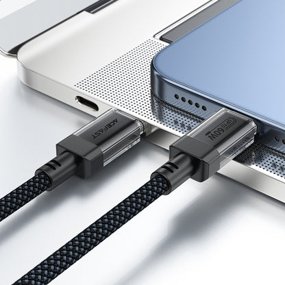 Kabl za prenos podataka i punjenje USB-C - USB-C Acefast C12-03, 60W, 1.2m, Crni