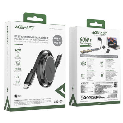 Kabl za podatke i punjenje USB-C - USB-C Acefast C13-03, 60W, 0.8m, Crni