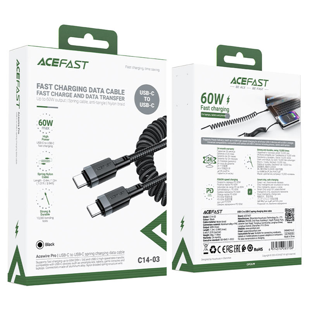 Kabl za podatke i punjenje USB-C - USB-C Acefast C14-03, 60W, 1.2m, Crni