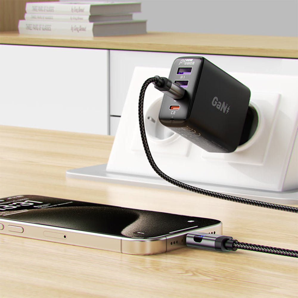 Kabl za prenos podataka i punjenje USB-C - USB-C Acefast C15-03 Display, 60W, 1.2m, Crni