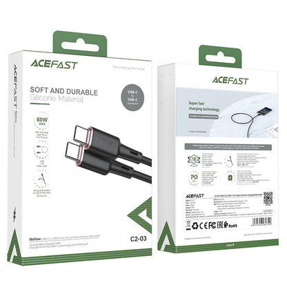 Kabl za podatke i punjenje USB-C - USB-C Acefast C2-03, 60W, 1.2m, Crni