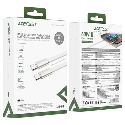 Kabl za podatke i punjenje USB-C - USB-C Acefast C24-03, 60W, 1.2m, Beli