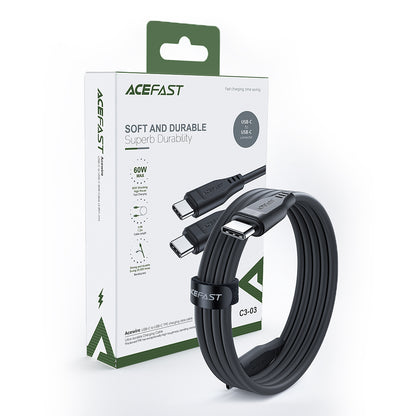 Kabl za prenos podataka i punjenje USB-C - USB-C Acefast C3-03, 60W, 1.2m, Crni