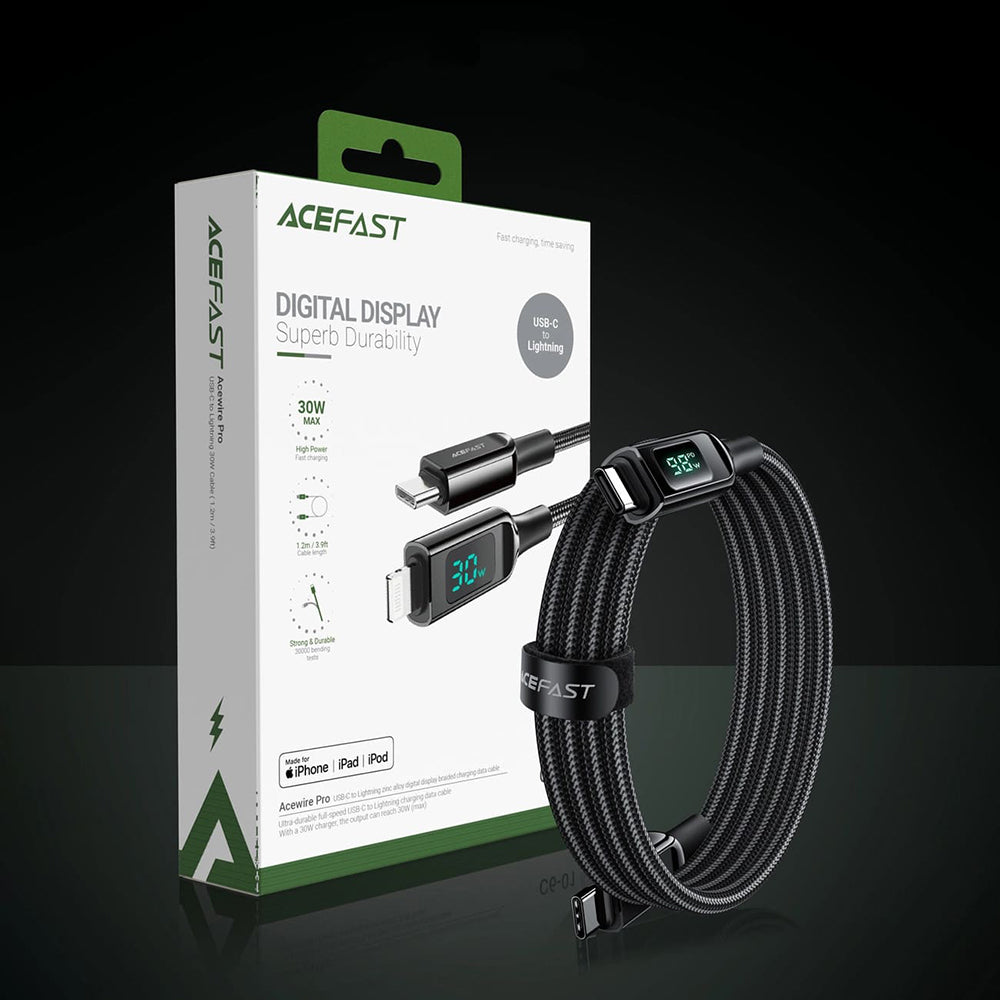 Kabl za Prenos Podataka i Punjenje USB-C - USB-C Acefast C6-03 Display, 100W, 2m, Crni