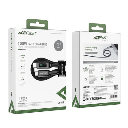 Kabl za Prenos Podataka i Punjenje USB-C - USB-C Acefast C6-03 Display, 100W, 2m, Crni