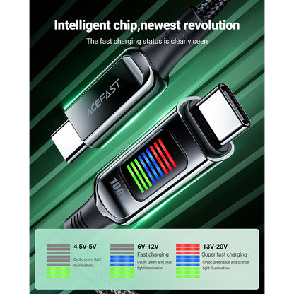 Kabl za Prenos Podataka i Punjenje USB-C - USB-C Acefast C7-03, 100W, 1.2m, Crni