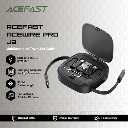 Kabl za prenos podataka i punjenje USB-C - USB-C Acefast Travel J3, 60W, 0.95m, Crni