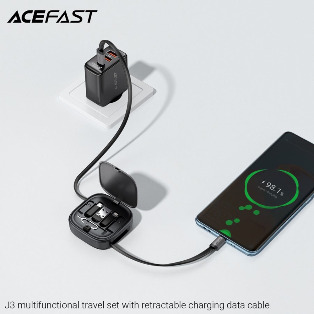 Kabl za prenos podataka i punjenje USB-C - USB-C Acefast Travel J3, 60W, 0.95m, Crni
