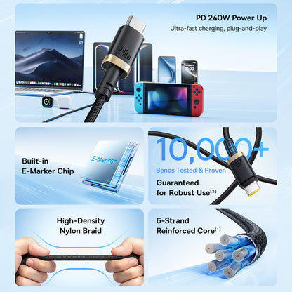 Kabl za prenos podataka i punjenje USB-C - USB-C Baseus Dura, 240W, 1m, Zlatno Crni P10377803U03-00