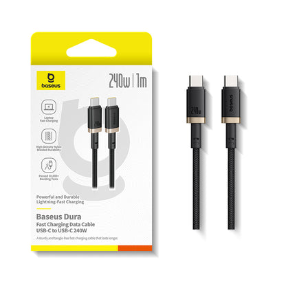 Kabl za prenos podataka i punjenje USB-C - USB-C Baseus Dura, 240W, 1m, Zlatno Crni P10377803U03-00