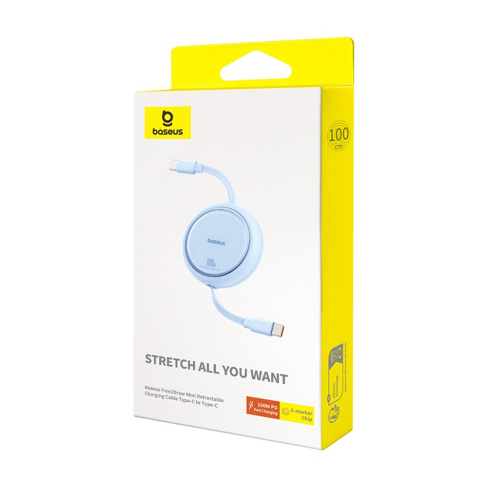 Kabl za prenos podataka i punjenje USB-C - USB-C Baseus Free2Draw Mini Retractable, 100W, 1m, Plavi P10364500311-00