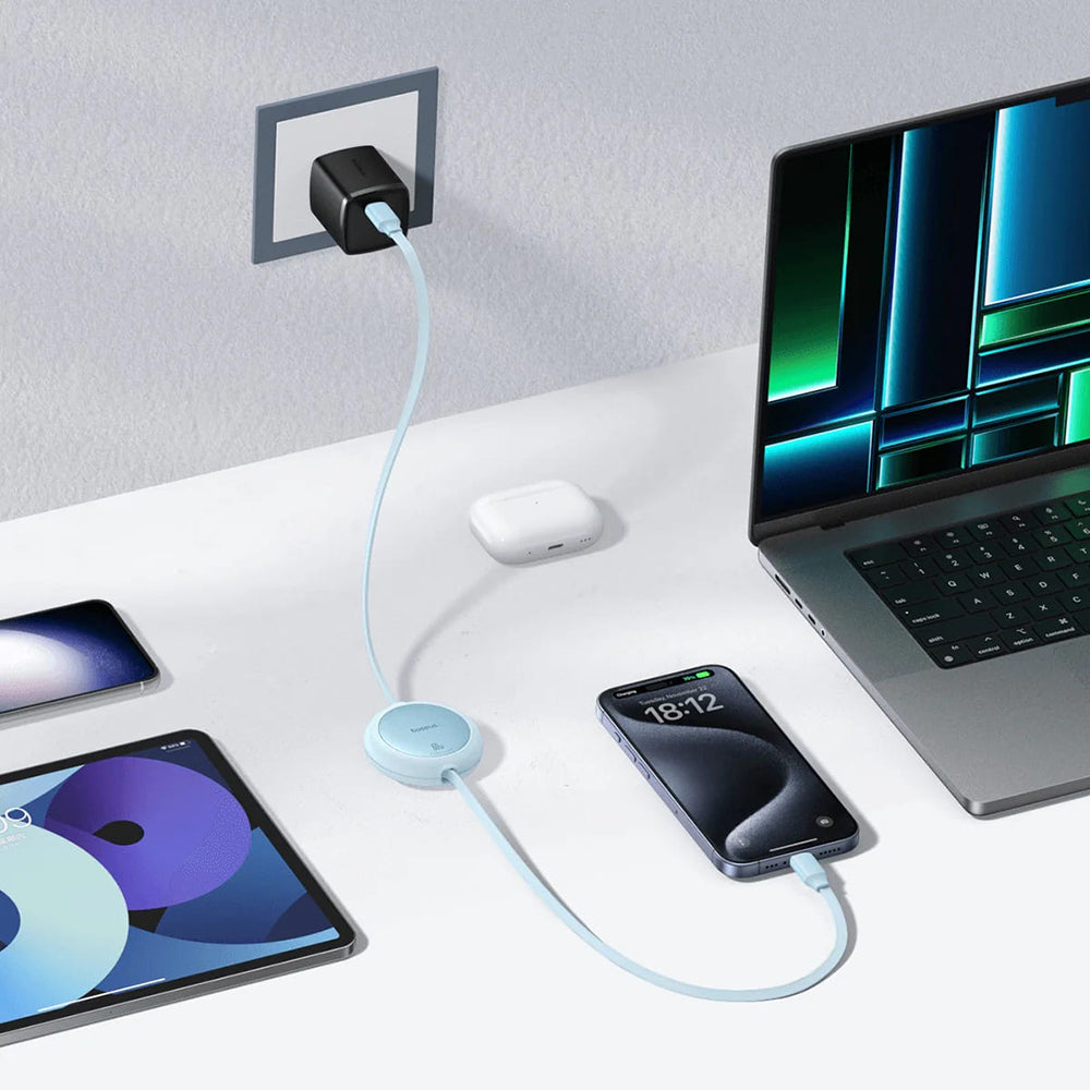 Kabl za prenos podataka i punjenje USB-C - USB-C Baseus Free2Pull Mini Retractable, 60W, 1m, Plavi P10364500311-01